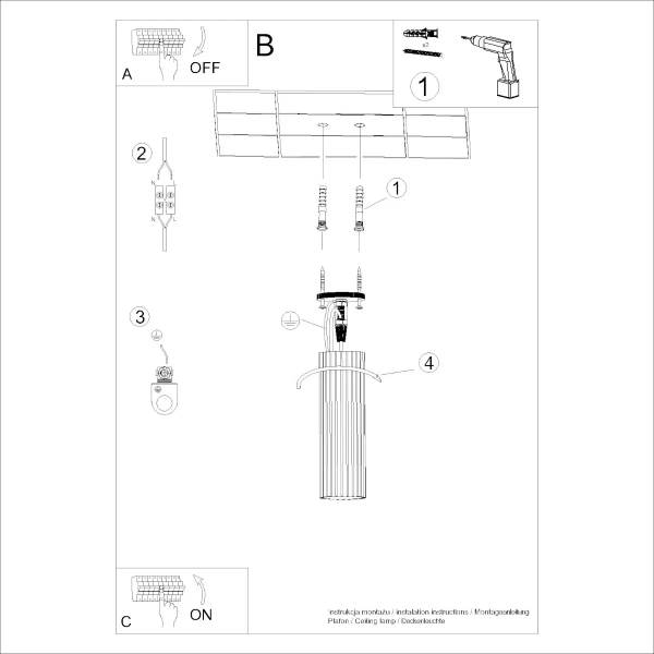 Sufitowa lampa podłużna KARBON SL.1588 ryfel metalowa beżowa