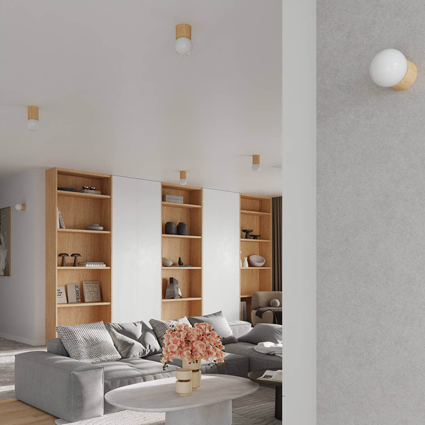 Lampa przysufitowa Boomo SL.1191 kula do salonu drewniana biała