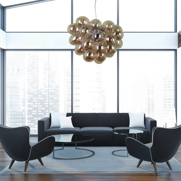 Modernistyczna lampa wisząca BENTO PND-7273-S-8-CGN szklana bubbles koniak