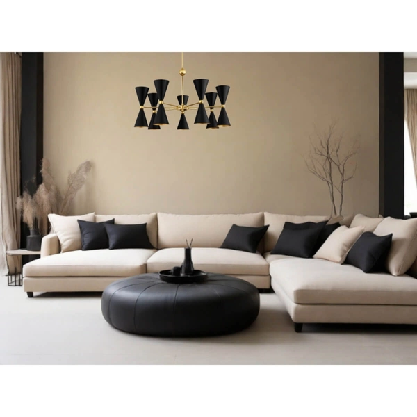 Industrialny żyrandol do salonu Balsas LE43698 czarny złoty