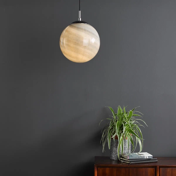 Dziecięca lampa wisząca Saturn SAT0150 planeta okrągła chrom