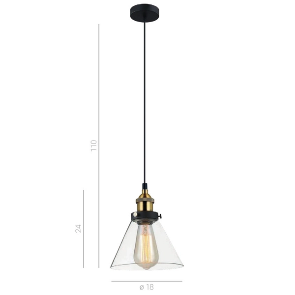 Industrialna LAMPA wisząca GETAN MDM-2564/1 Italux szklana OPRAWA stożek ZWIS okrągły conrad francis przezroczysty