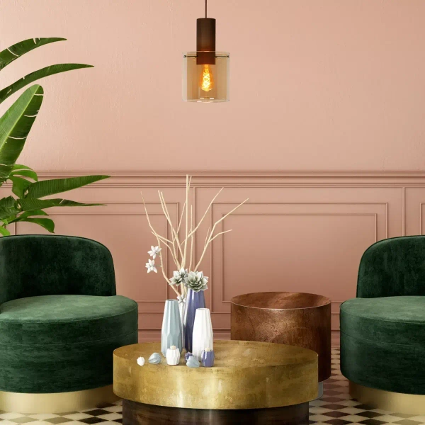 Wisząca lampa TOLEDO 74405/01/62 Lucide szklana miedziana bursztynowa