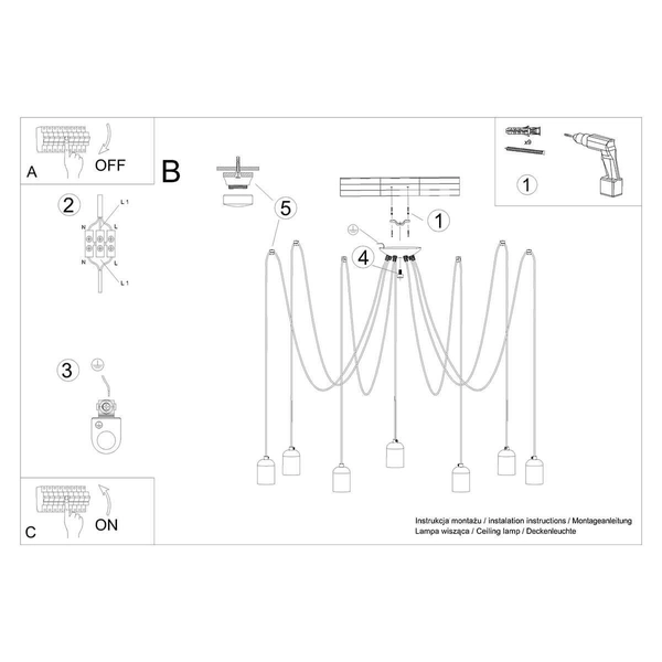 Lampa zwisowa Neso SL.1162 pająk do jadalni szary czarny