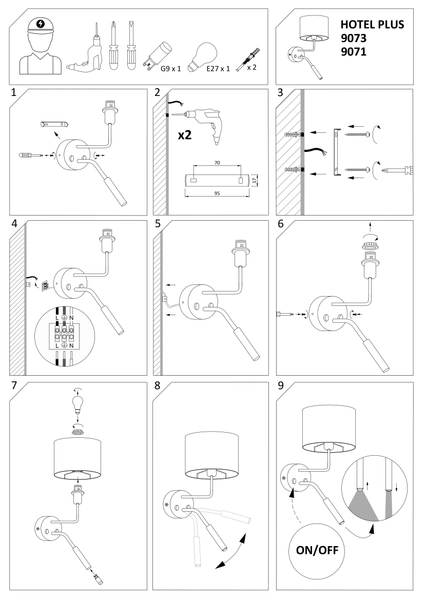 Abażurowy kinkiet szary Hotel Plus 9071 z peszlem do czytania