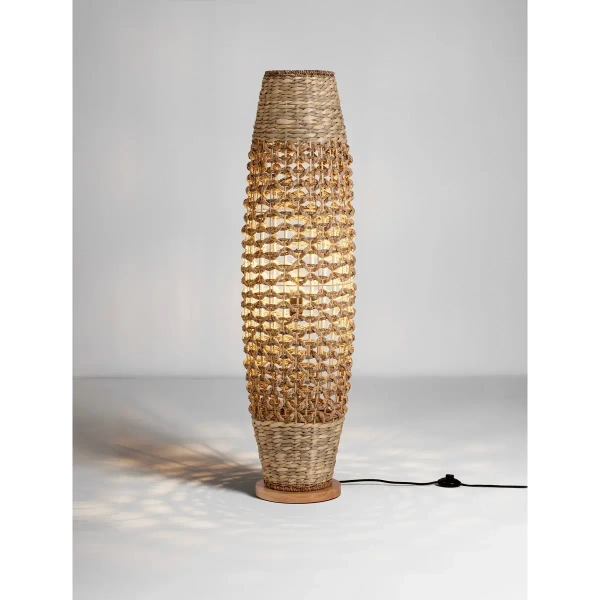 Naturalna lampa stojąca ZALMONTE LE45379 do sypialni drewniana