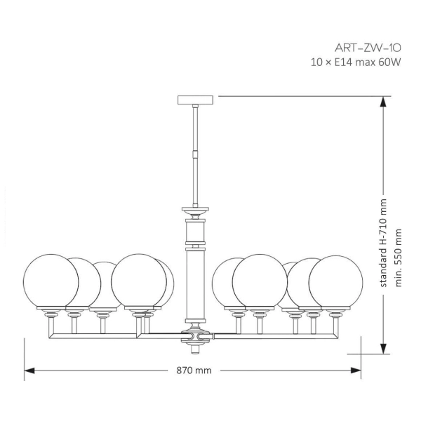 Żyrandol okrągły ze szkła Artu Glass ART-ZW-10 (P) G biały mosiądz