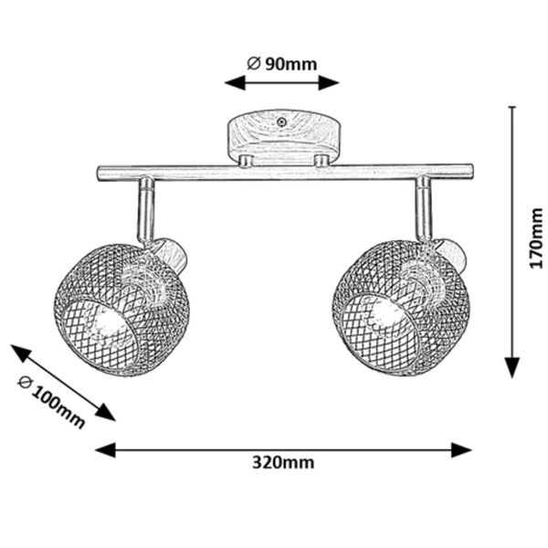 Regulowany plafon Grendel 3128 2-punktowa lampa sufitowa czarna drewno