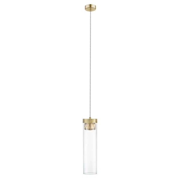 Lampa wisząca GEM P0389-01D-0FD2 szklana tuba złota przezroczysta