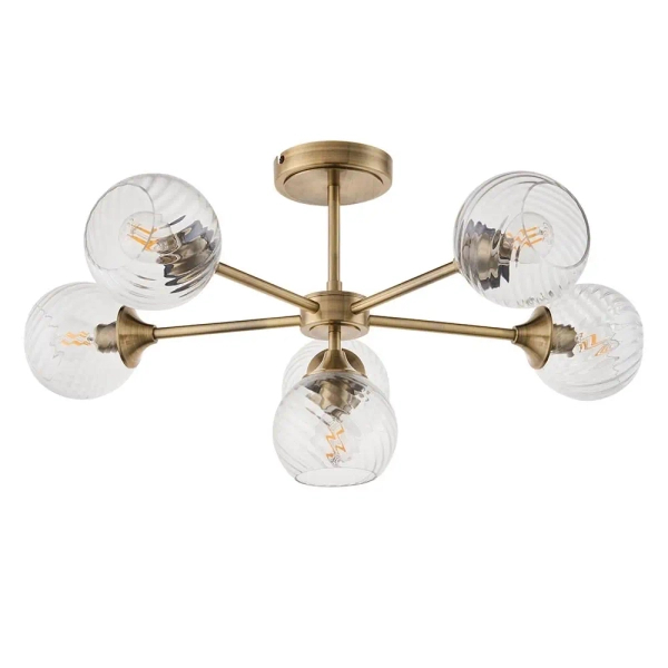 Sufitowa lampa szklana Allegra 103171 kule spiralne mosiądz