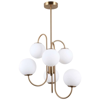 Modernistyczna LAMPA sufitowa GELA PND-5500-6-HBR Italux metalowa OPRAWA kule szklane molekuły balls mosiądz białe