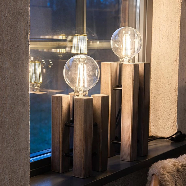 Ekologiczna lampa stojąca Lodge 108757 Markslojd na stół drewniana