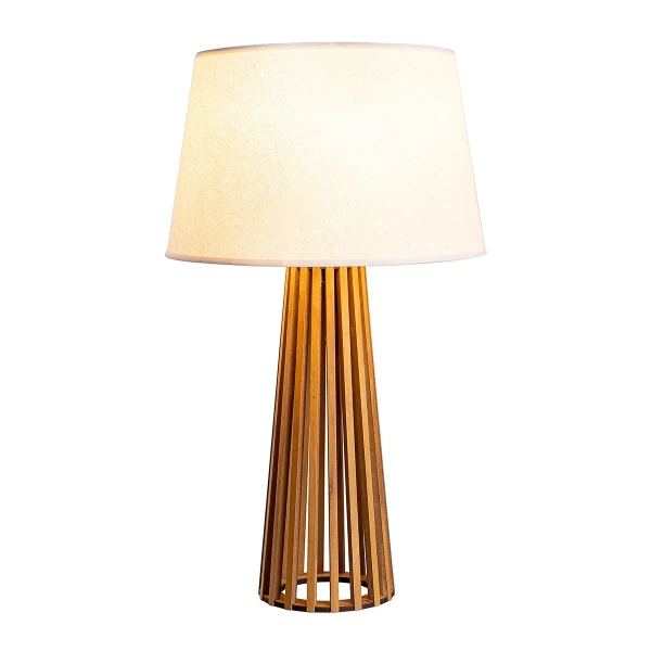 Abażurowa lampka stołowa Slatted QN-SLATTED-TL-TEAK brązowy kość słoniowa