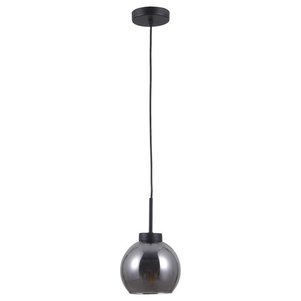 LAMPA wisząca POGGI PND-28028-1B Italux szklana OPRAWA kula ZWIS ball czarna przydymiona