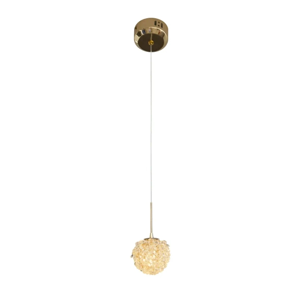 Okrągła lampa wisząca RITA P0679 złota metalowa z kryształkami G9 glamour do sypialni