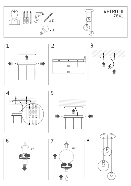 Skandynawska lampa wisząca Vetro 7641 3-płomenna nad stół szklana