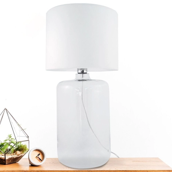 Stojąca lampka nocna AMARSA 5506WH szklana biała przezroczysta