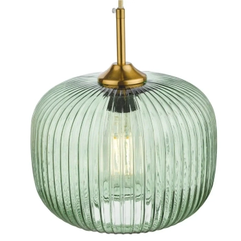 Lampa wisząca nad wyspę Demarius DEM0124 do jadalni szklana zielona mosiądz