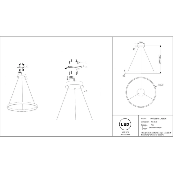 Lampa wisząca Rim MOD058PL-L42B3K loft pierścień czarny