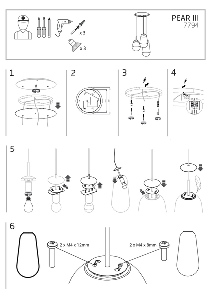 Skandynawska lampa wisząca Pear 7794 szklana nad stół przezroczysta
