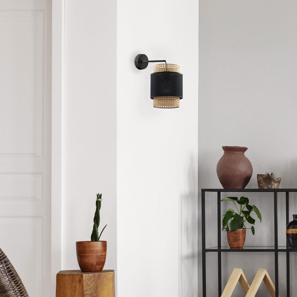 Ekologiczna lampa ścienna tuba Boho 6550 TK Lighting ratanowa czarna