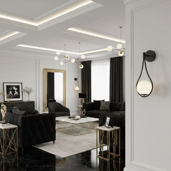 Kinkiet ścienny art deco DROP ST-F079 biały czarny szklany metalowy G9 klosz do sypialni