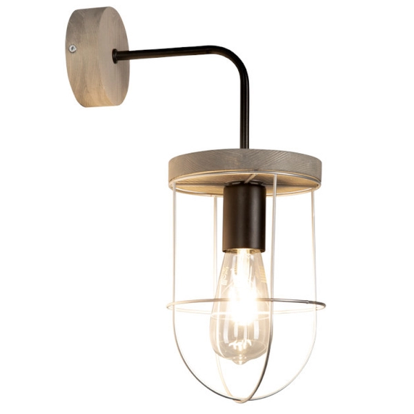 Lampa ścienna NETUNO 9207517157 industrialna drewniany kinkiet srebrny