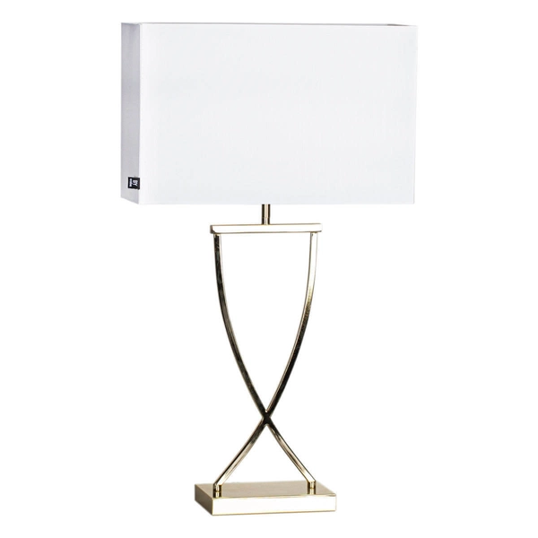 Gabinetowa lampa stołowa Omega metalowa biała złota stojąca