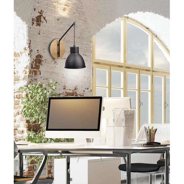 Lampa ścienna VARIO 21-73495 metalowa skandynawski czarny drewniany