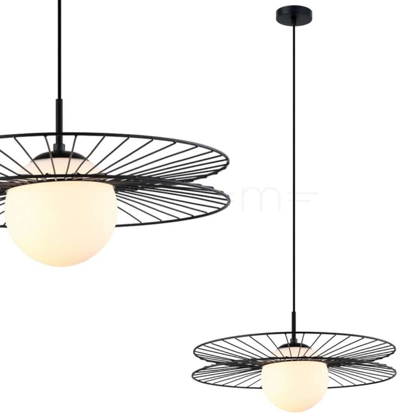 LAMPA wisząca SANDY MDM-4002/1 BK Italux druciana OPRAWA okrągły ZWIS kapelusz czarny