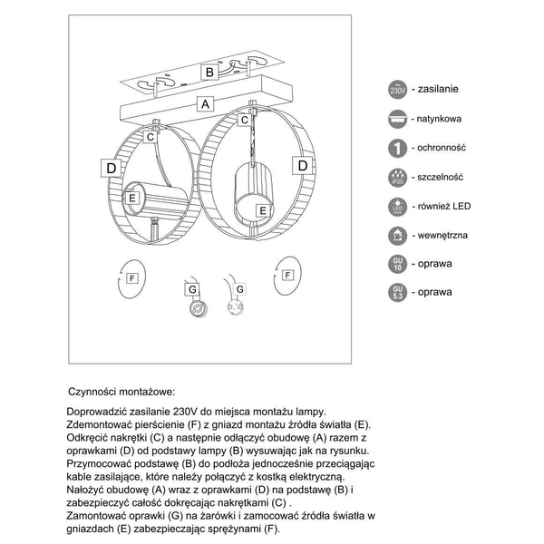 Reflektorki sufitowe WAKO 2214 Shilo metalowe pierścienie czarne