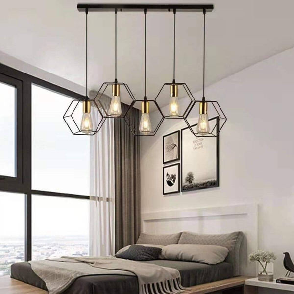 Wisząca lampa na listwie Honey ABIGALI-LWH-5XE27 plaster miodu czarna