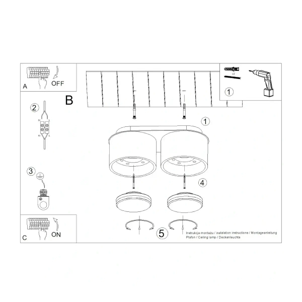 Plafon do salonu MODO oliwkowy SL.2463 2xGx53 metalowy downlight