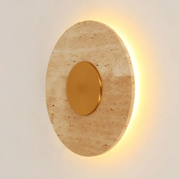 Ledowy kinkiet do salonu Sun W0417 LED 14W 3000K kamień naturalny złoty