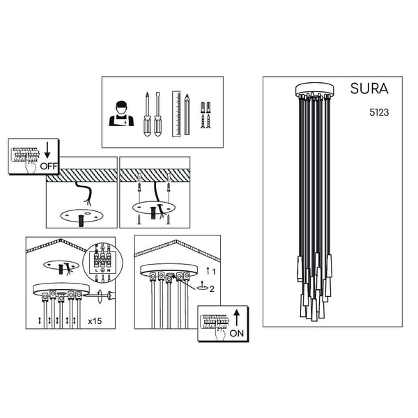 Wisząca lampa loftowa Sura 5123 Shilo tuby metalowe czarne