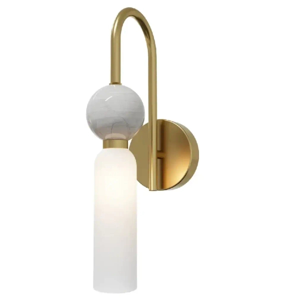 Ścienna lampa do sypialni Bilo II WL0110 tuba biała złoty mosiądz