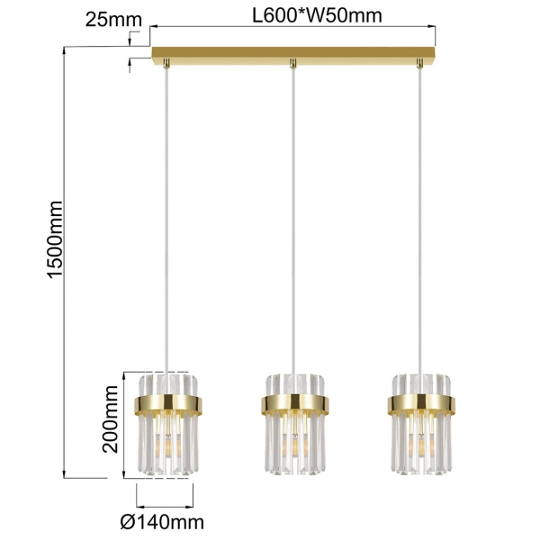 Lampa wisząca kryształowa Vetro LP-2910/3L GD potrójna nad stół złota