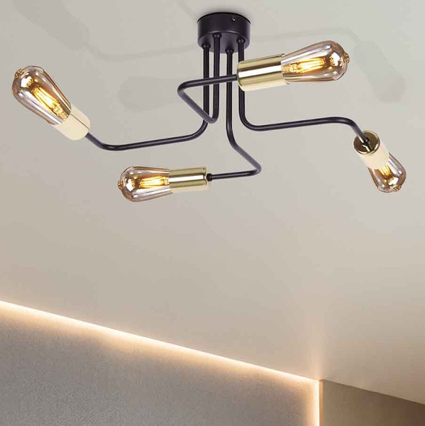 Sufitowa lampa retro KUGA K-4942 plafon do sypialni czarny złoty