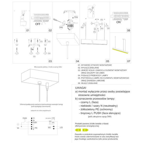 Lampa prostokąt wisząca Lupinus 5115015103-1 Elkim LED 56W 3000K liniowa czarna