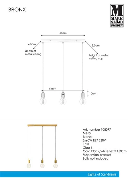Wisząca lampa BRONX 108097 Markslojd metalowa loftowe oprawki mosiądz