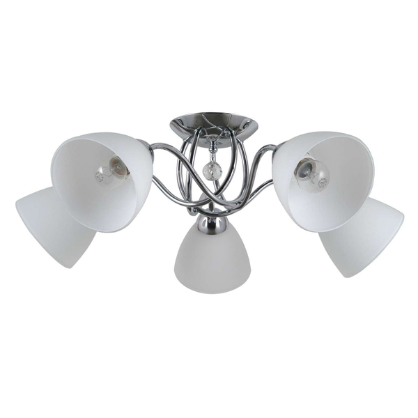 LAMPA sufitowa LUGANO PND-5643-5 Italux szklana OPRAWA plafon z kryształkiem crystal stożki chrom białe