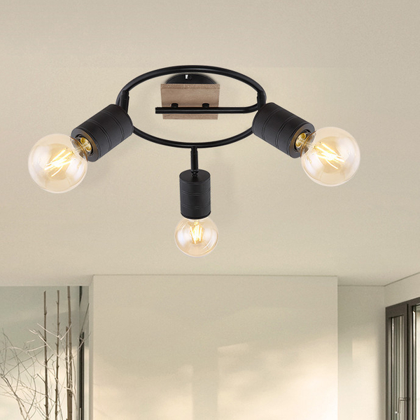 Regulowana LAMPA sufitowa JOSELLA 54033-3 Globo metalowa OPRAWA reflektorki czarne drewno