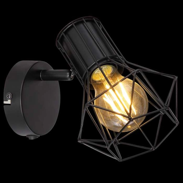 Druciana LAMPA ścienna PRISKA 54017-1 Globo regulowana OPRAWA metalowy reflektorek industrialny czarny