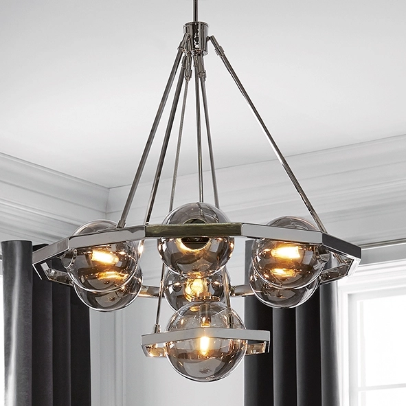 Wisząca lampa QN-HARPER7 geometryczna rama kule nikiel