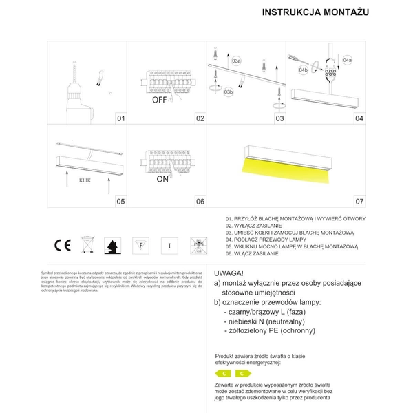 Liniowa lampa natynkowa Lupinus 3115005202-1 Elkim LED 24W 4000K biała