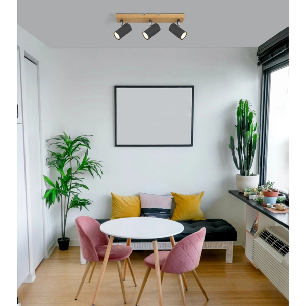 Lampa sufitowa Robby 57911-3G reflektorki grafitowe drewno