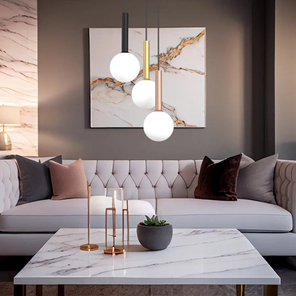Potrójna wisząca lampa PLAY BLACK MLP0969 do salonu czarna miedziana złota