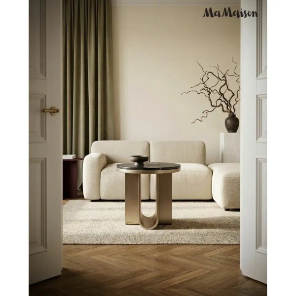 Okrągły stolik kawowy HARPER MM001501100389 czarny złoty dekor marmuru 55cm