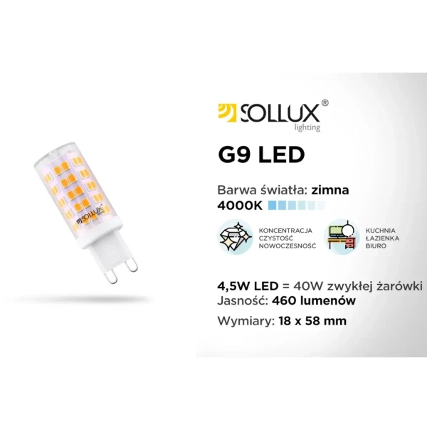 Żarówka ledowa G9 SL.0975 T18 4000K biała neutralna 4,5W 460lm