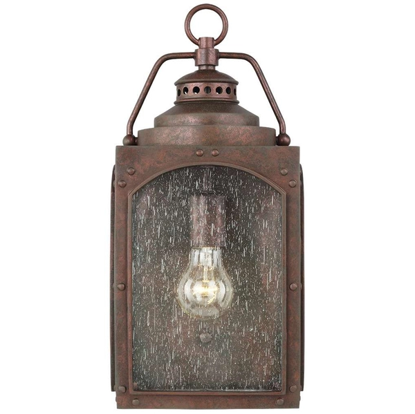 Ścienna LAMPA kinkiet Randhurst FE-RANDHURST-M-CO Elstead FEISS prostokątna OPRAWA szklana latarenka antyczna IP44 brąz